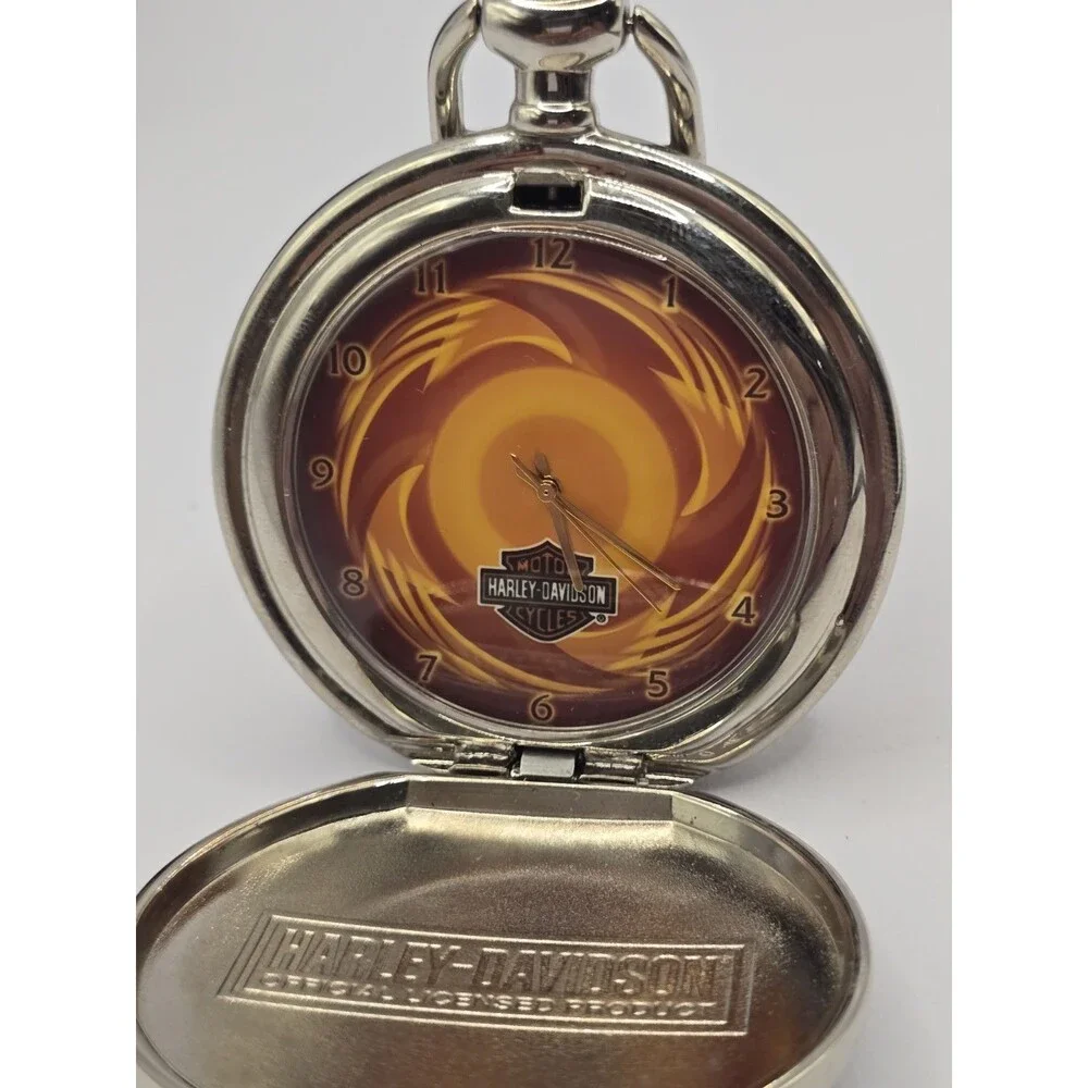 Franklin Mint Harley Davidson Orange Flame Pocket Watch Pouch COA Paper PARTS